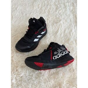 Adidas Kids Basketball Shoes Black Red High Top Sneakers‎ Youth Size 3